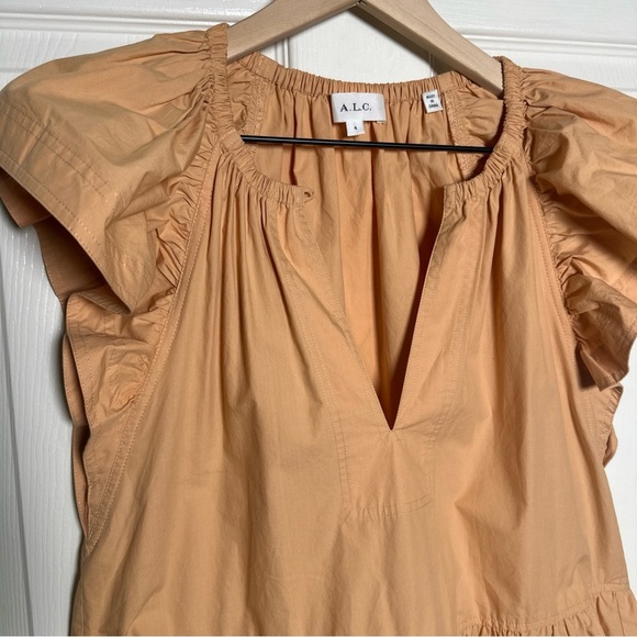 A.L.C. Harper Ruffle Sleeve Dress Peach Orange Mini Cotton Tiered A Line US 4 - Picture 7 of 13